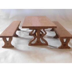 Table de banquet et 2 bancs 14cm de long