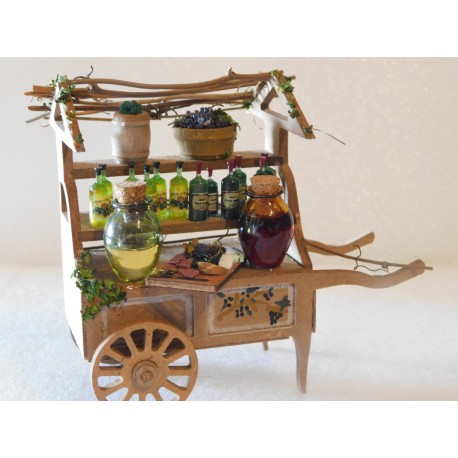 Charrette vente de vin et huile d'olives 10,5cm de long
