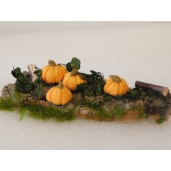 Décor écorce bois avec potirons en argile 11,5cm de long