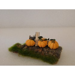 Décor écorce bois avec potirons en argile 8cm de long