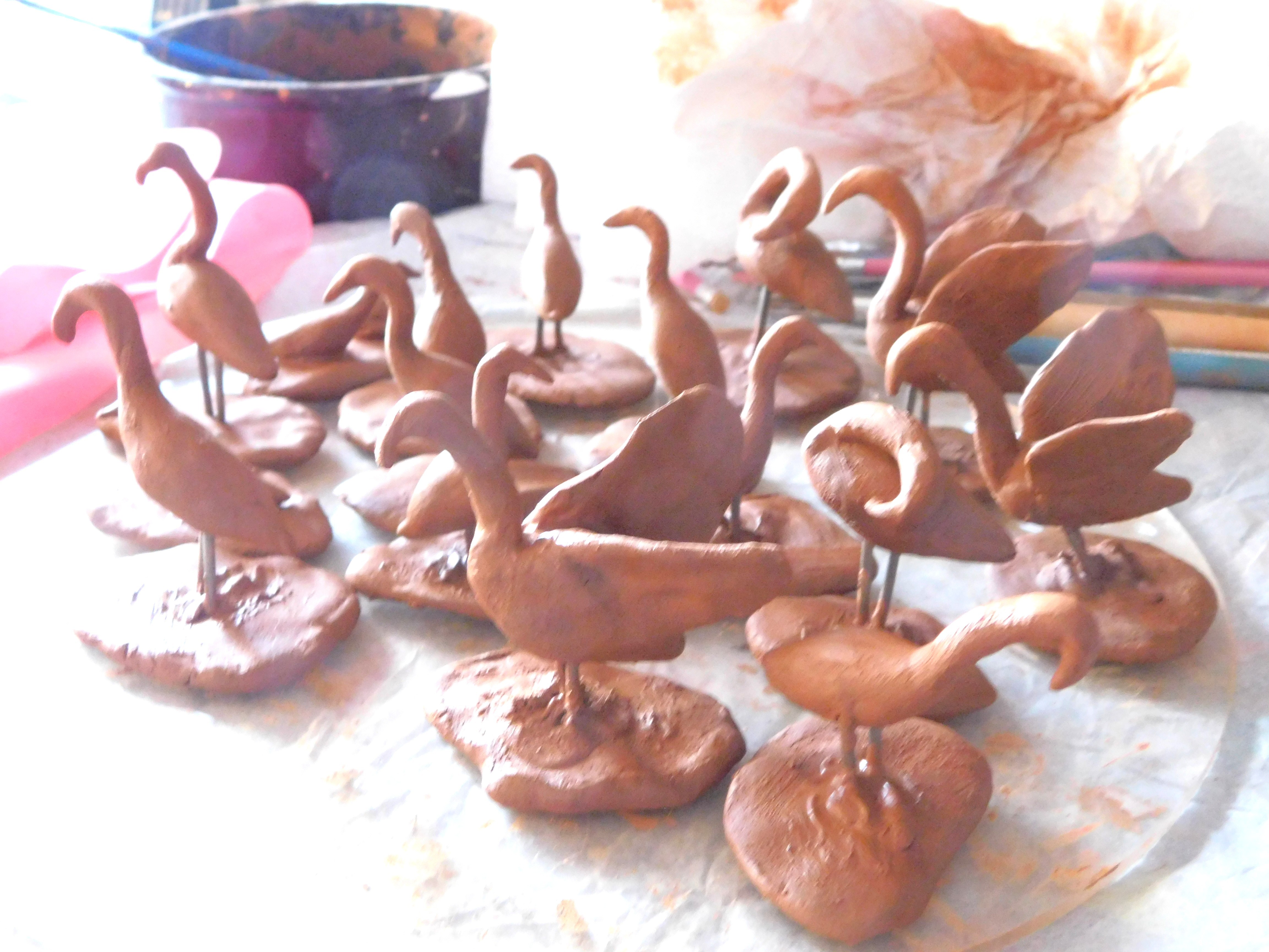 flamants roses en argile